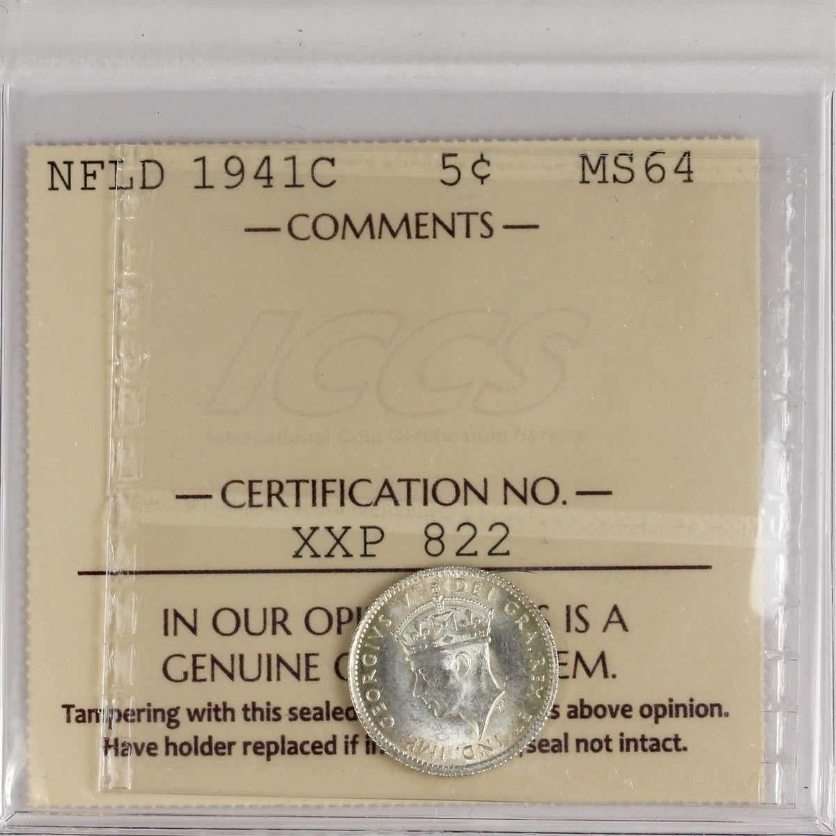 1941C Newfoundland 5-cents ICCS Certified MS-64