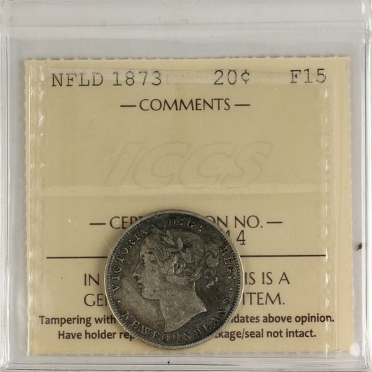 1873 Newfoundland 20-cents ICCS Certified F-15