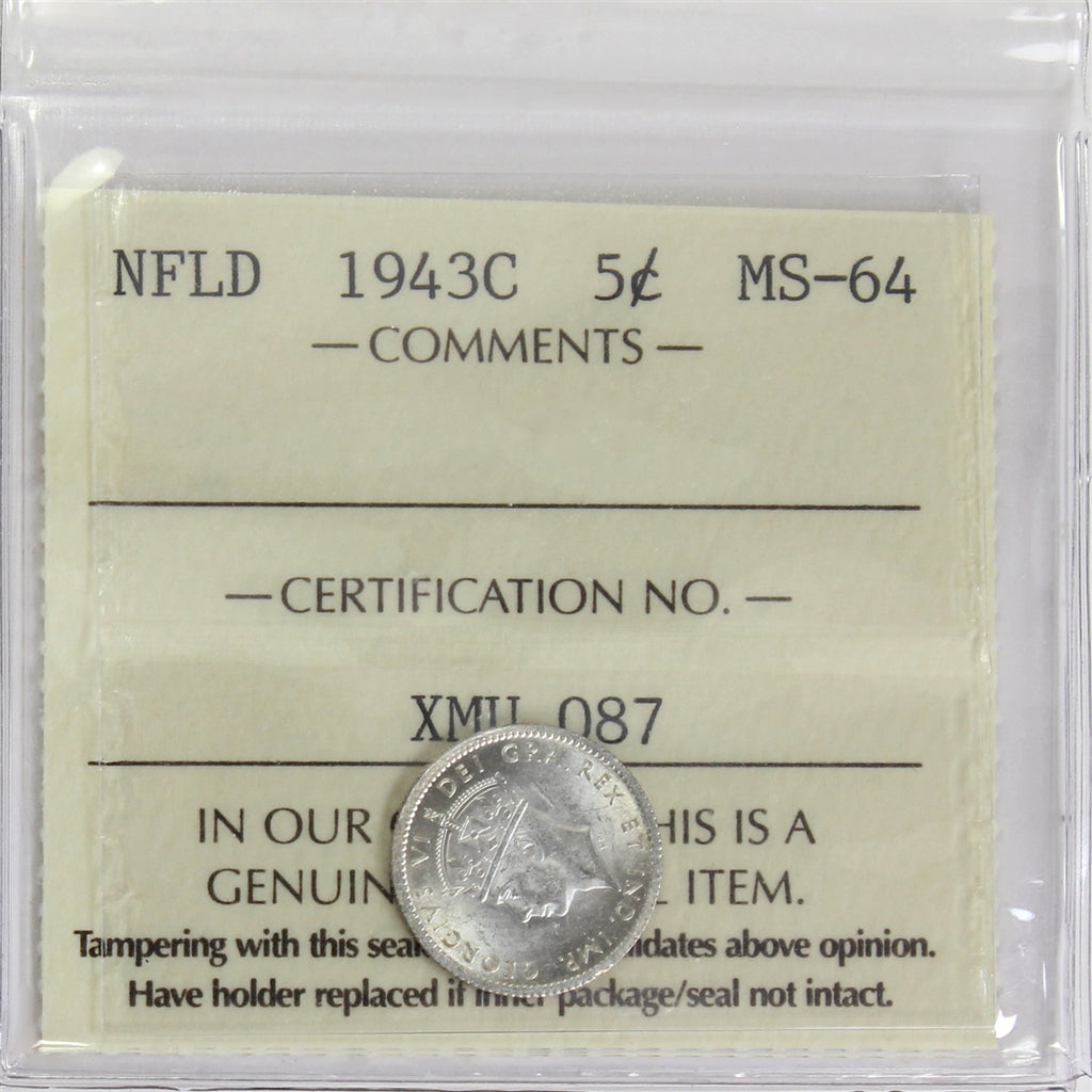 1943C Newfoundland 5-cents ICCS Certified MS-64