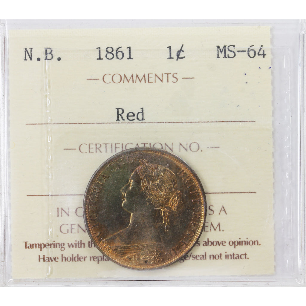 1861 New Brunswick 1-cent ICCS Certified MS-64 (EA 069)