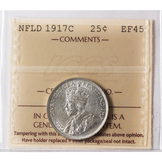 1917C Newfoundland 25-cents ICCS Certified EF-45