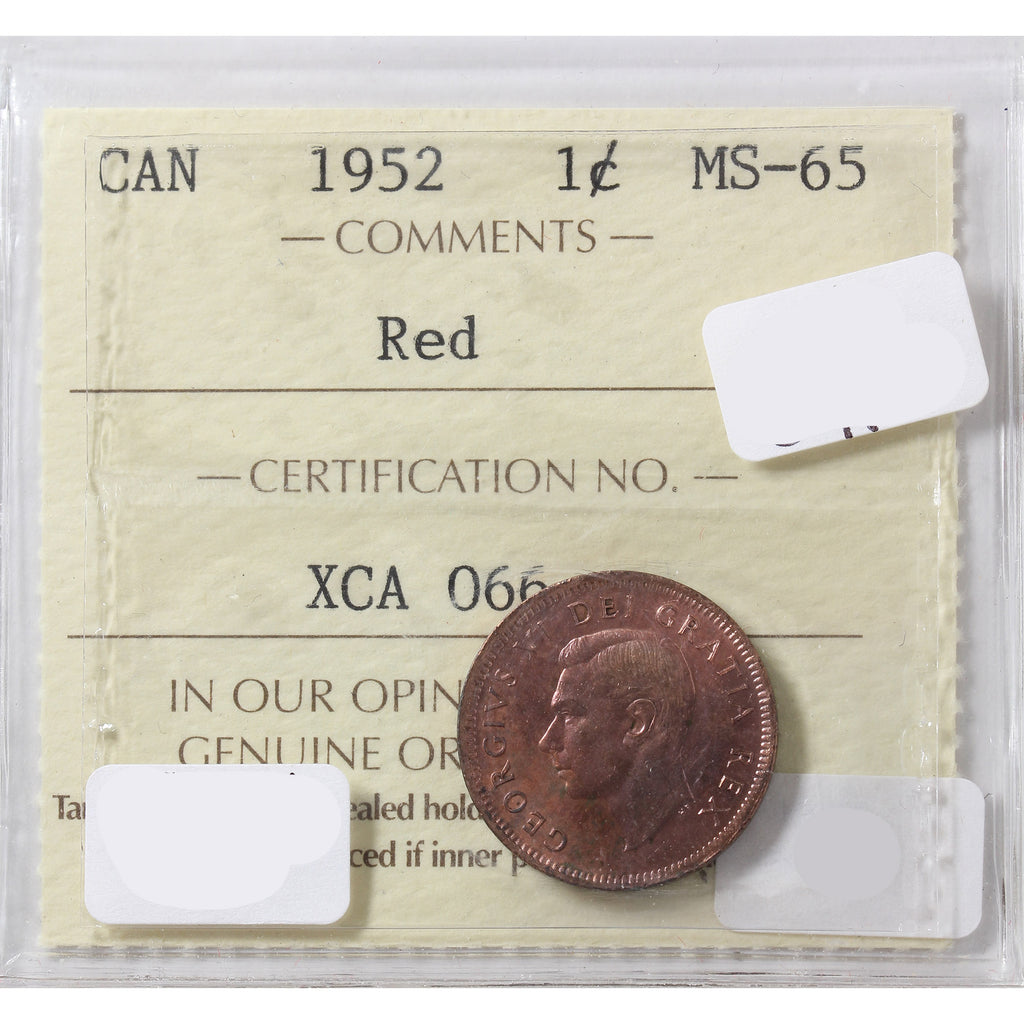 1952 Canada 1-Cent ICCS Certified MS-65 Red