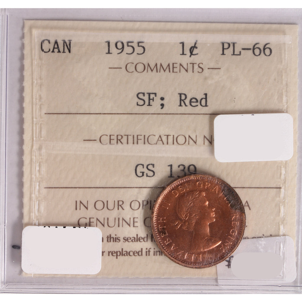 1955 SF Canada 1-Cent ICCS Certified PL-66 Red