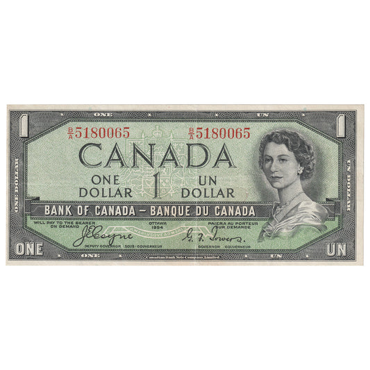 BC-29a 1954 Canada $1 Coyne-Towers, Devil's Face, B/A, VF (Trimmed)