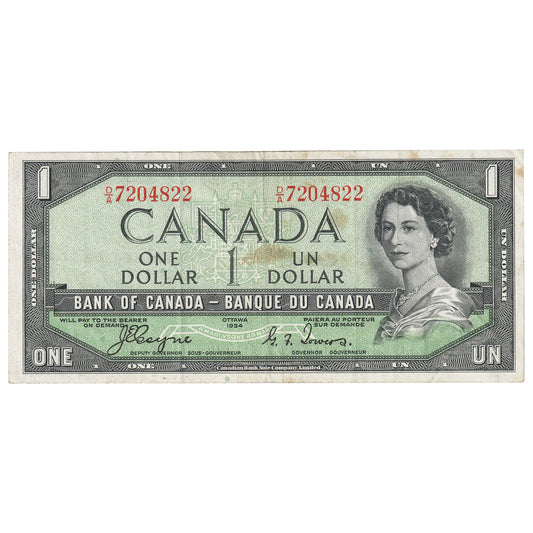 BC-29a 1954 Canada $1 Coyne-Towers, Devil's Face, D/A, VF-EF (Stain)