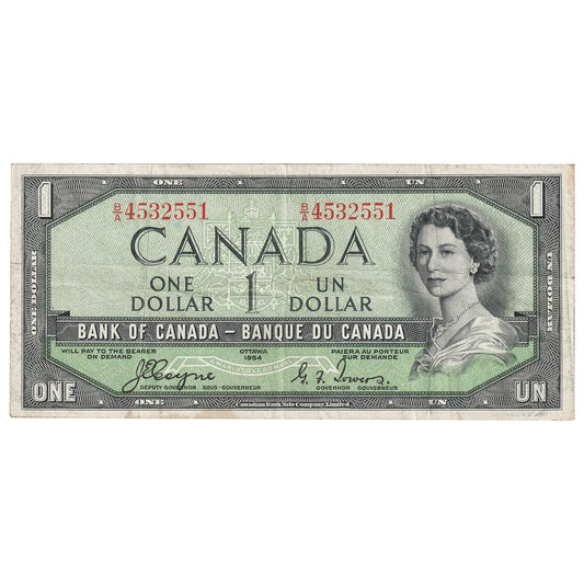 BC-29a 1954 Canada $1 Coyne-Towers, Devil's Face, B/A, VF-EF (Dirt)