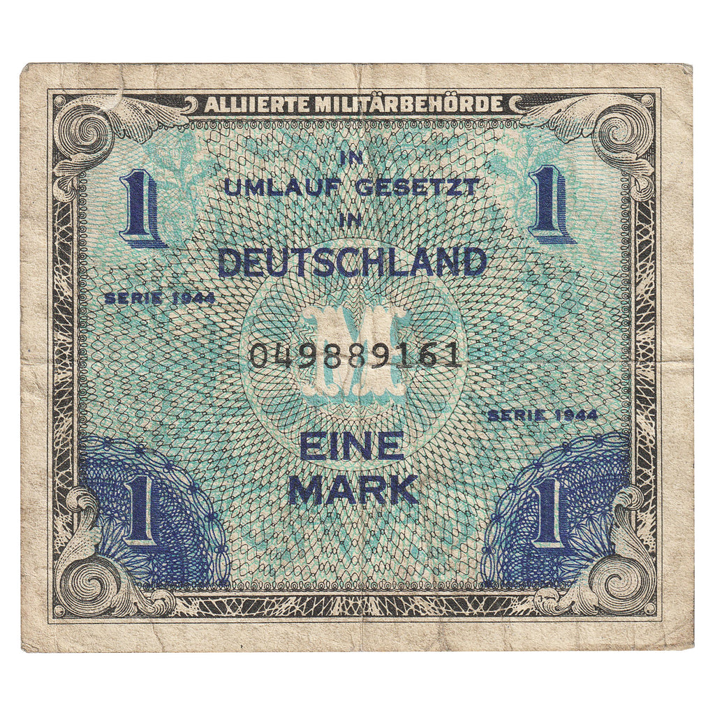 Germany 1944 1 Mark 9 digit w/F, Pick #192a, VF (Tear)