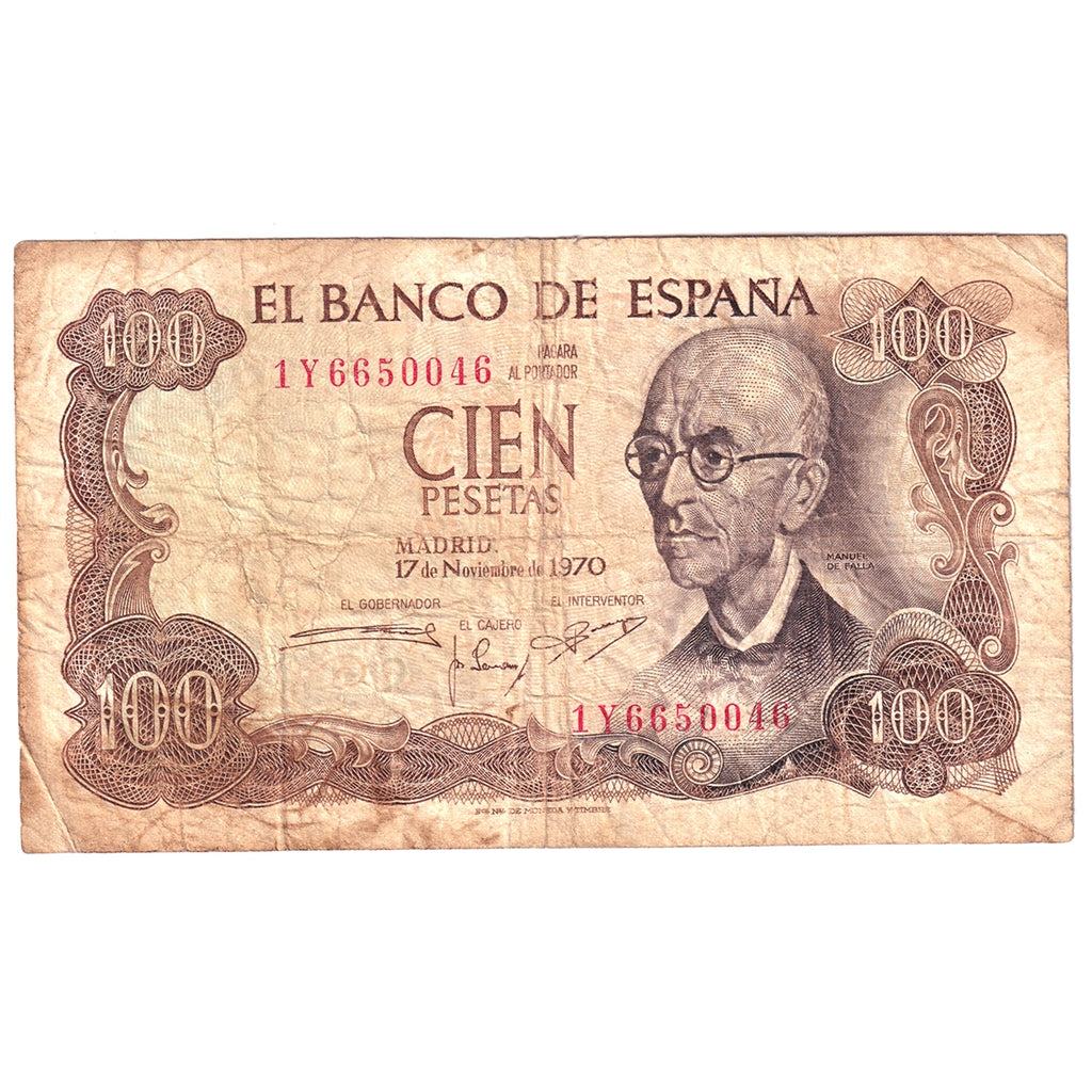 Spain 1970 100 Pesetas Note, Pick #152a, Circ (May have writing)