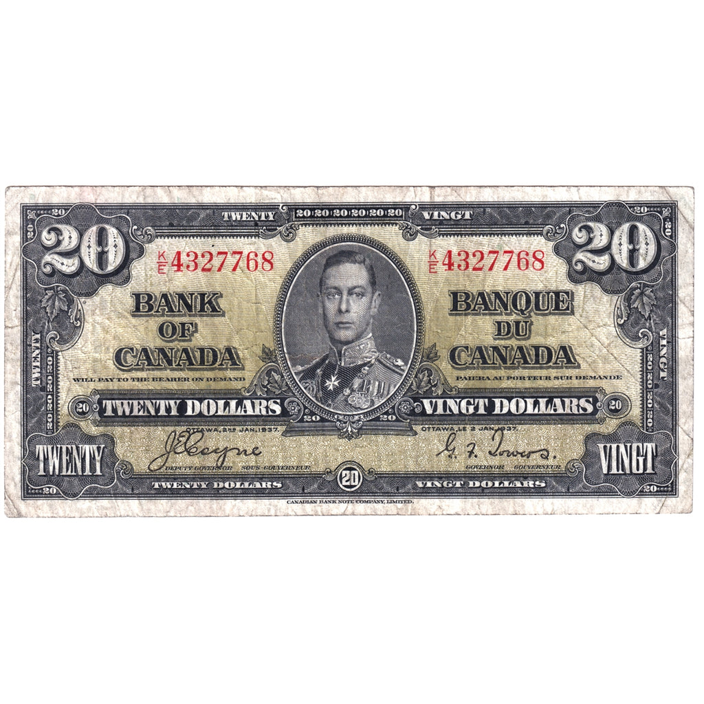 BC-25c 1937 Canada $20 Note, Coyne-Towers, F-VF (F-15) Tears, stain, or damaged