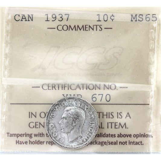 1937 Canada 10-cents ICCS Certified MS-65