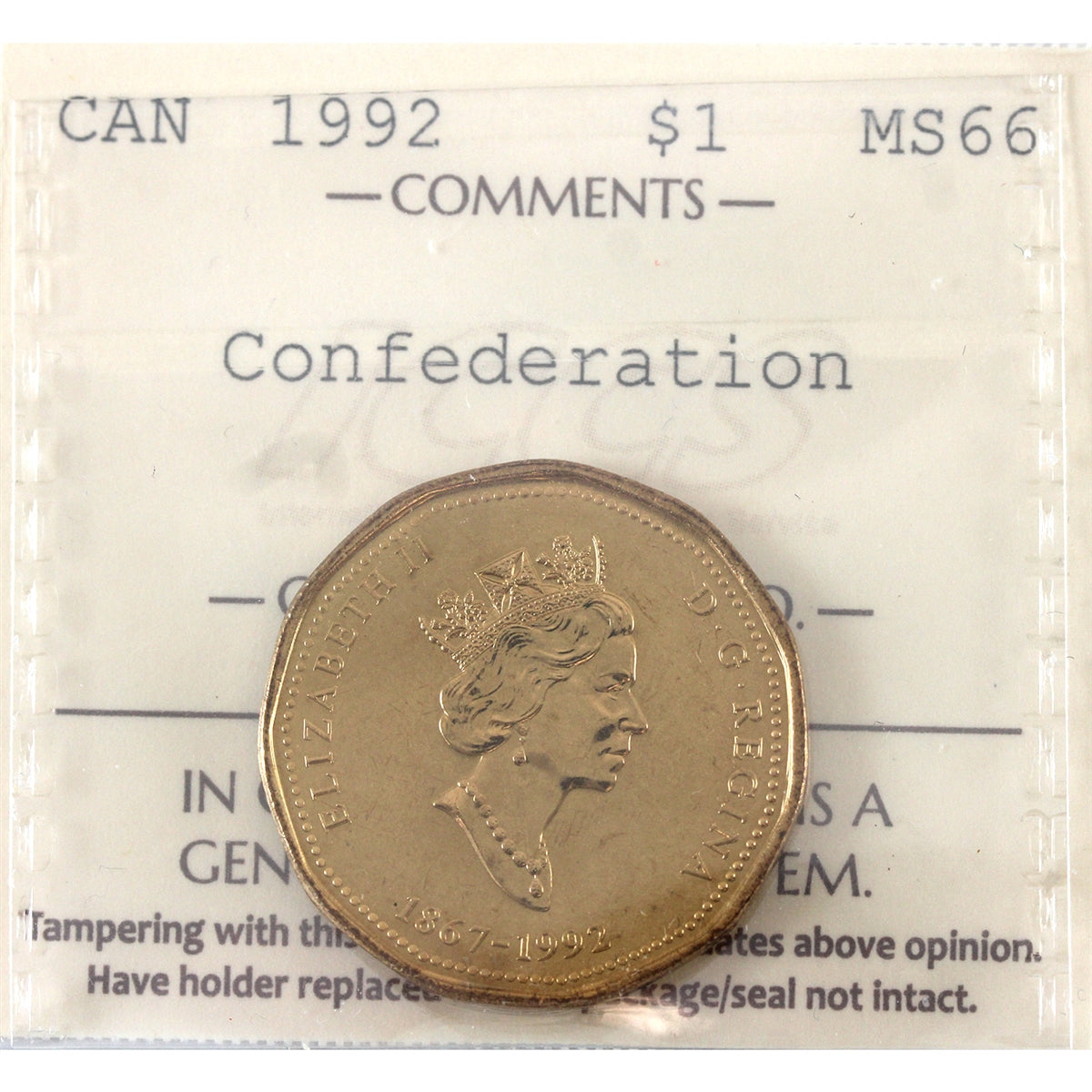 1992 Canada Confederation Dollar ICCS Certified MS-66