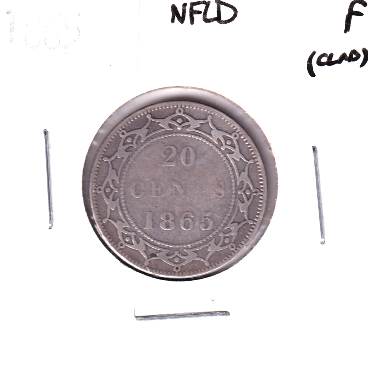 1865 Newfoundland 20-cents Fine (F-12) Cleaned