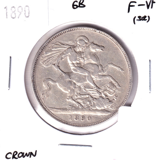 Great Britain 1890 Crown Sterling Silver, F-VF (F-15) Scratched