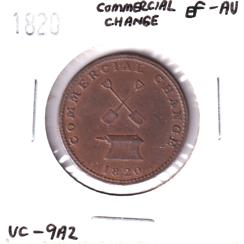 UC-9A2 1820 Upper Canada Points Between DA Commercial Change Halfpenny Token EF-45