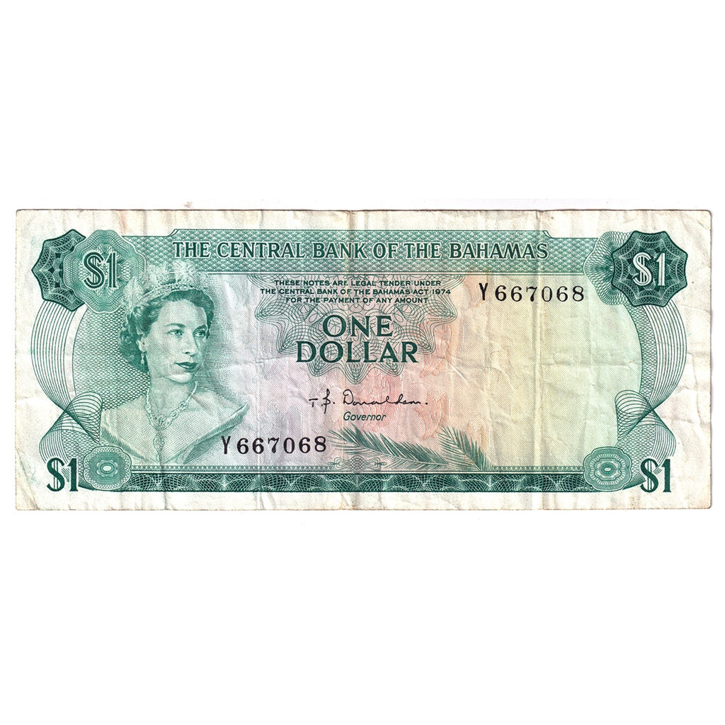 Bahamas 1974 1 Dollar Note, Pick #35a, Donaldson, VF (Holes)