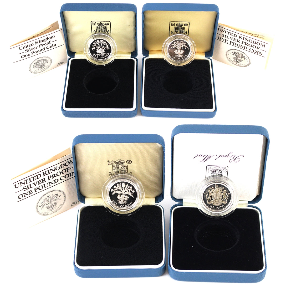 4x 1983-1986 Great Britain 1 Pound Sterling Silver Proof Coins in Cases, 4Pcs (Issues)