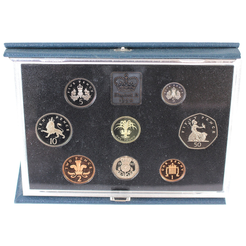 1990 Great Britain 8-coin Proof Set in Case (New 5p toned, 10p lightly)