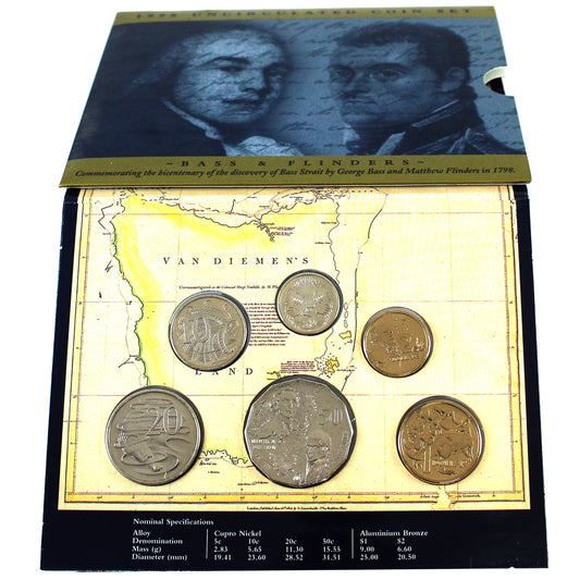 1998 Australia 6-coin Mint Set w/ Bass & Flinders 50 Cents in Folder (Sleeve scuffed)