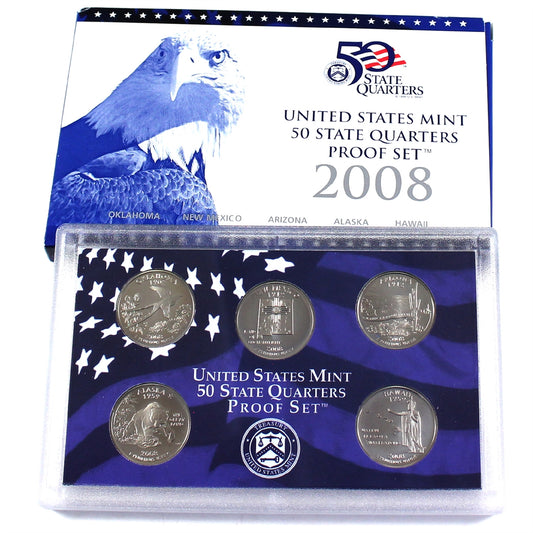 2008 S USA Mint 50 State Quarters Proof Set (Lightly toned, light wear on sleeve)