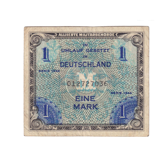 Germany Note, 1944 1 Mark, 9 Digit with F, Pick #192a, VF