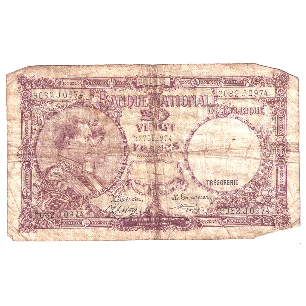 Belgium Note, 1940-1947 20 Francs, Pick #111, Circ