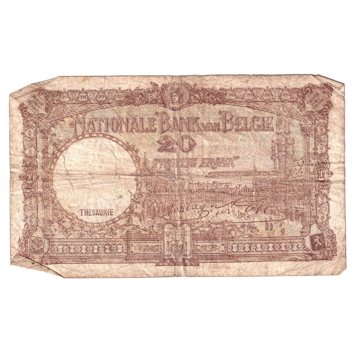 Belgium Note, 1940-1947 20 Francs, Pick #111, Circ