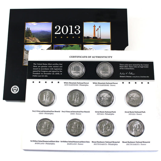 2013 P&D USA America the Beautiful Quarters Uncirculated Set (Light wear on packaging)