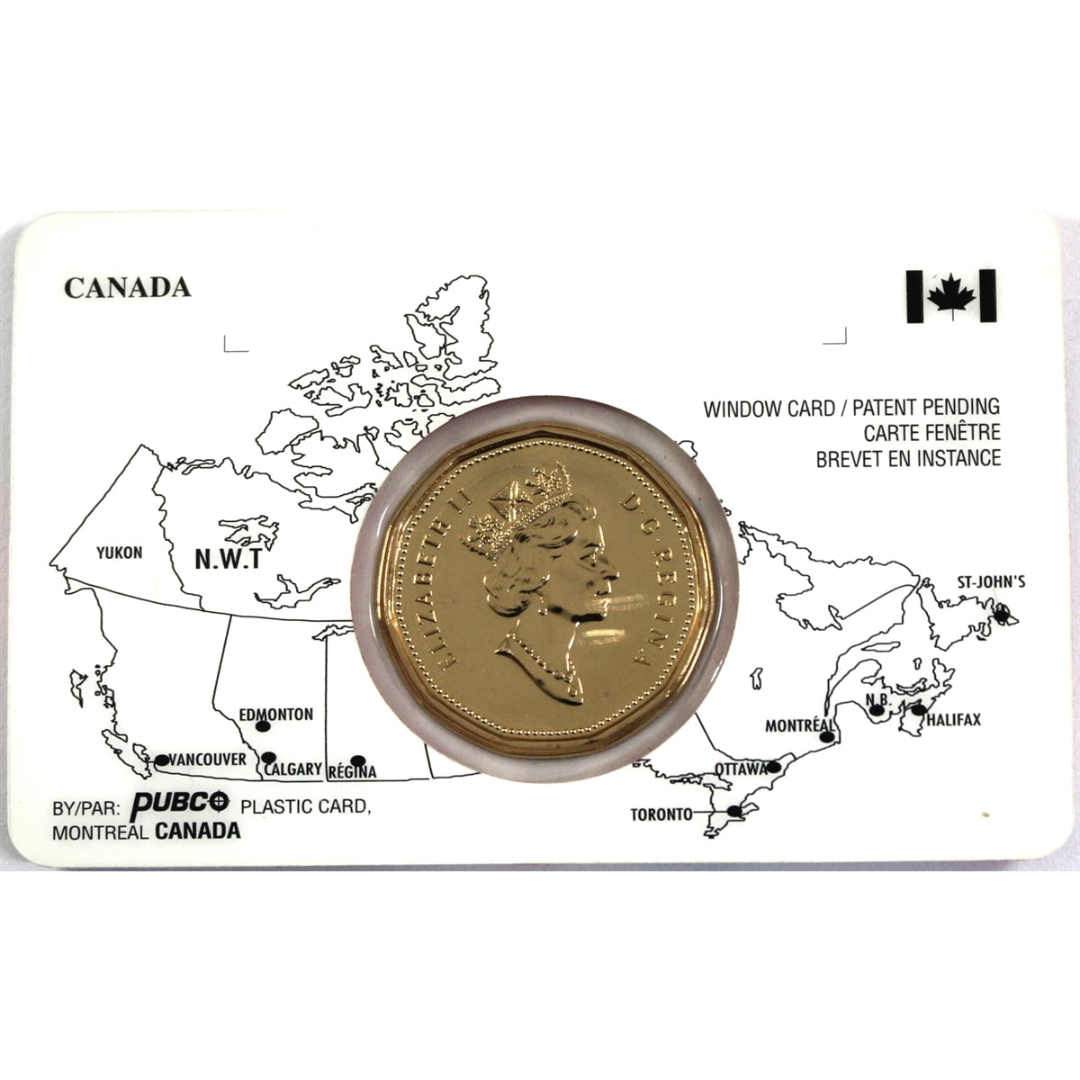 2000 Canada Loon Dollar in RCM Canadian Flag Window Card (Window Scuffed)