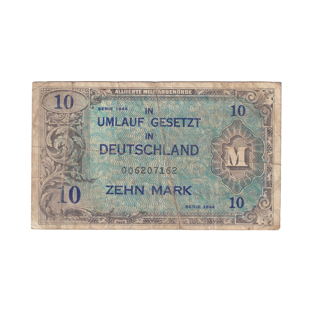 Germany Note, 1944 10 Mark, 9 Digit with F, Pick #194a, VF