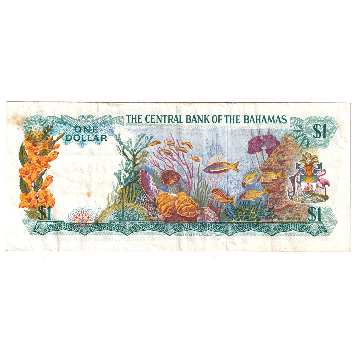 Bahamas Note, 1974 1 Dollar, Very Fine (VF-20) Tear, stain, or rust