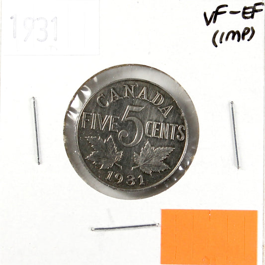 1931 Canada 5-cents VF-EF (VF-30) Scratched, nicks, or impaired