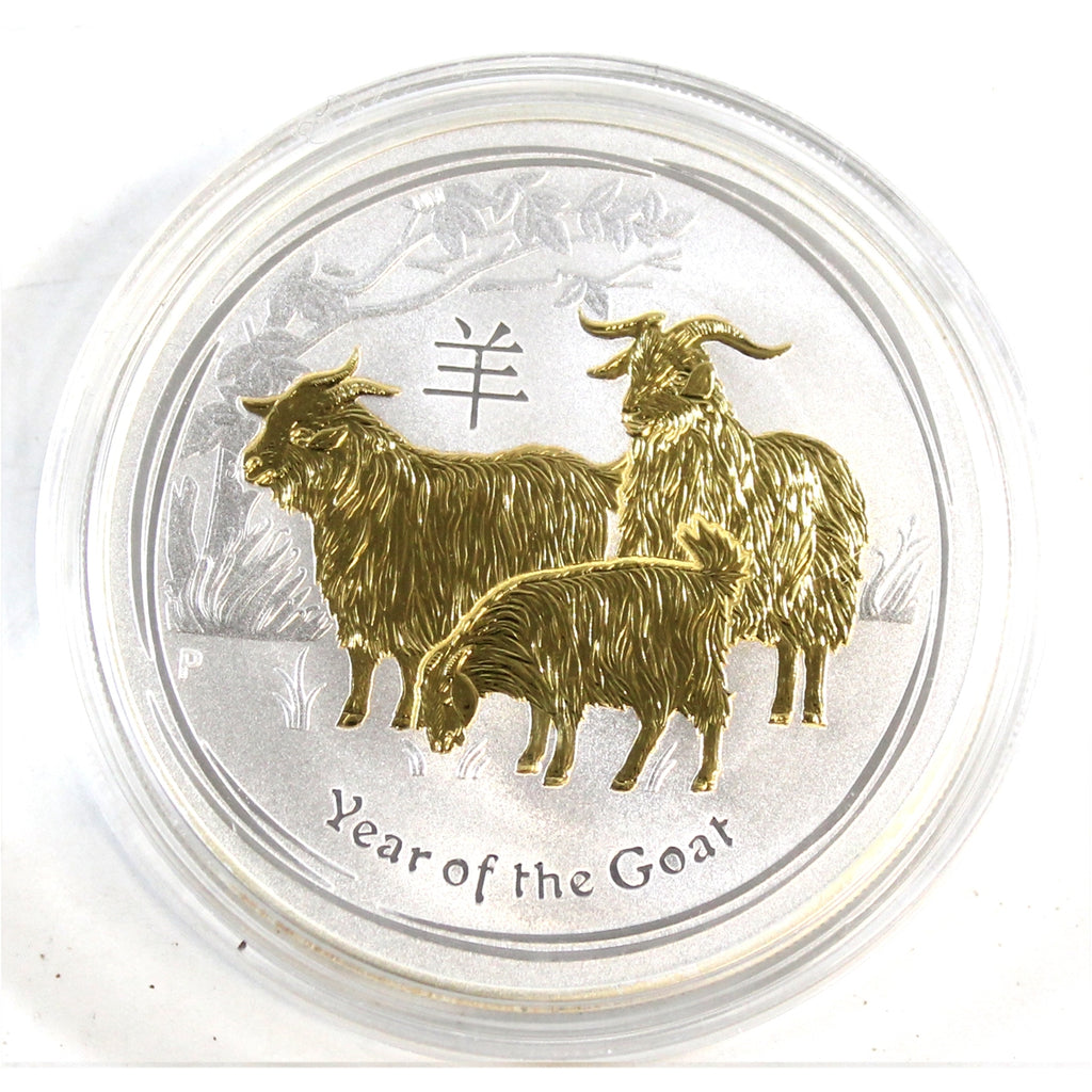 2015 Australia $1 Gilded Year of the Goat 1oz. .999 Silver (No Tax) Capsule Lightly Scratched