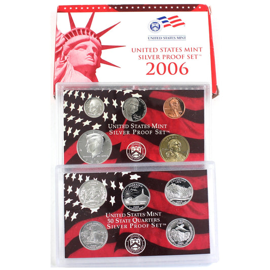 2006 S USA Silver Proof Set (Some coins lightly toned, light wear on sleeve/cases)