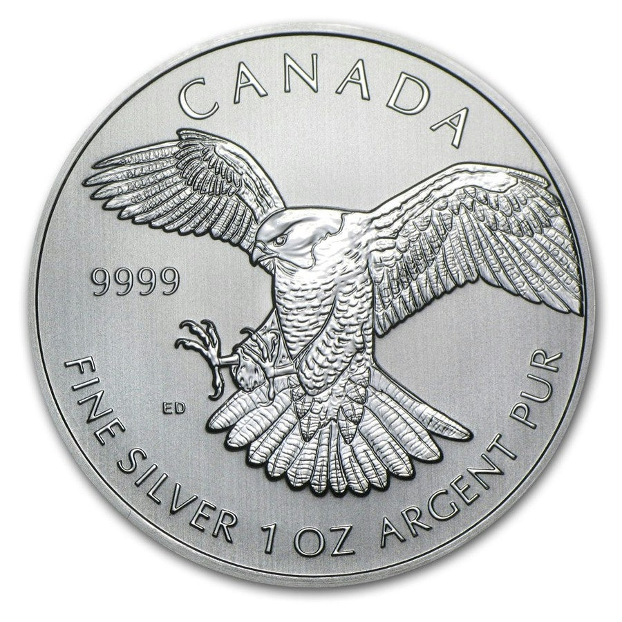 2014 Canada $5 Birds of Prey #1: Peregrine Falcon 1oz Silver (No Tax) Lightly Toned