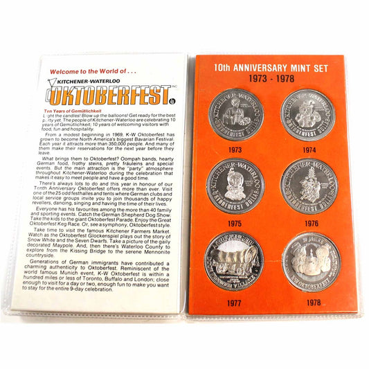 1973-1978 Kitchener-Waterloo Oktoberfest 10th Ann. Trade Dollar 6-coin Set (Impaired)