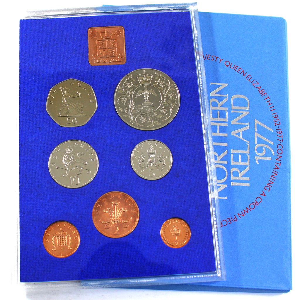 1977 Great Britain & Northern Ireland 7-coin Mint Set & Medallion (Lightly Toned)