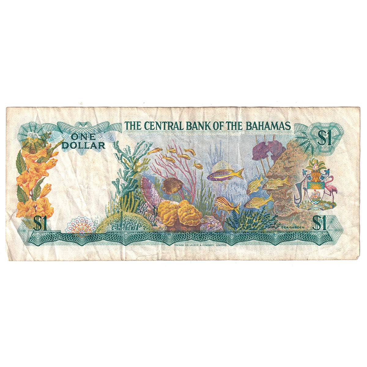 Bahamas Note, 1974 1 Dollar, Pick #35b, Circ (May have writing, soiling, etc.)