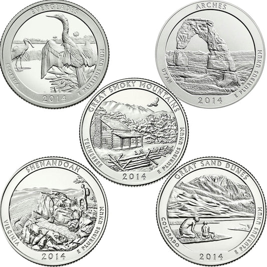 2014 US National Parks Quarter Set - P&D Singles (total of 10 coins)