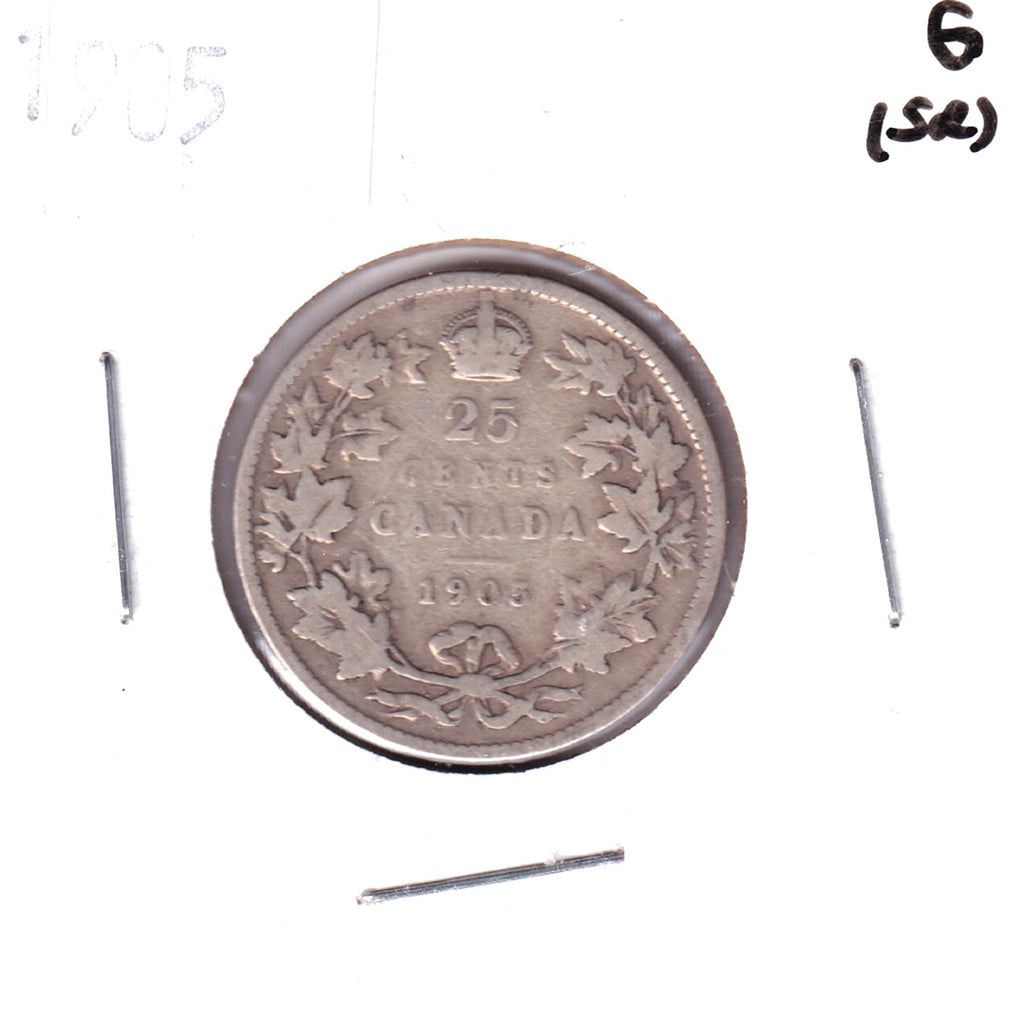 1905 Canada 25-cents Good (G-4) Scratched, cleaned, or impaired