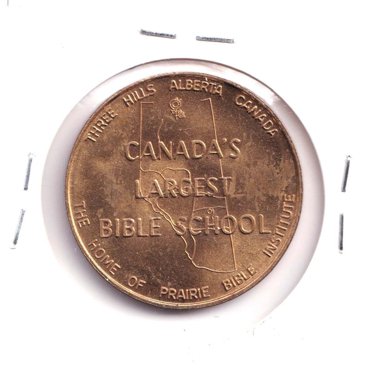 1965 Three Hills, AB, Commemorative Coin: Canada's Largest Bible School (Toned)