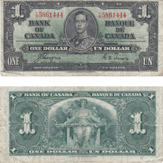 BC-21d 1937 Canada $1 Coyne-Towers, T/N, VF