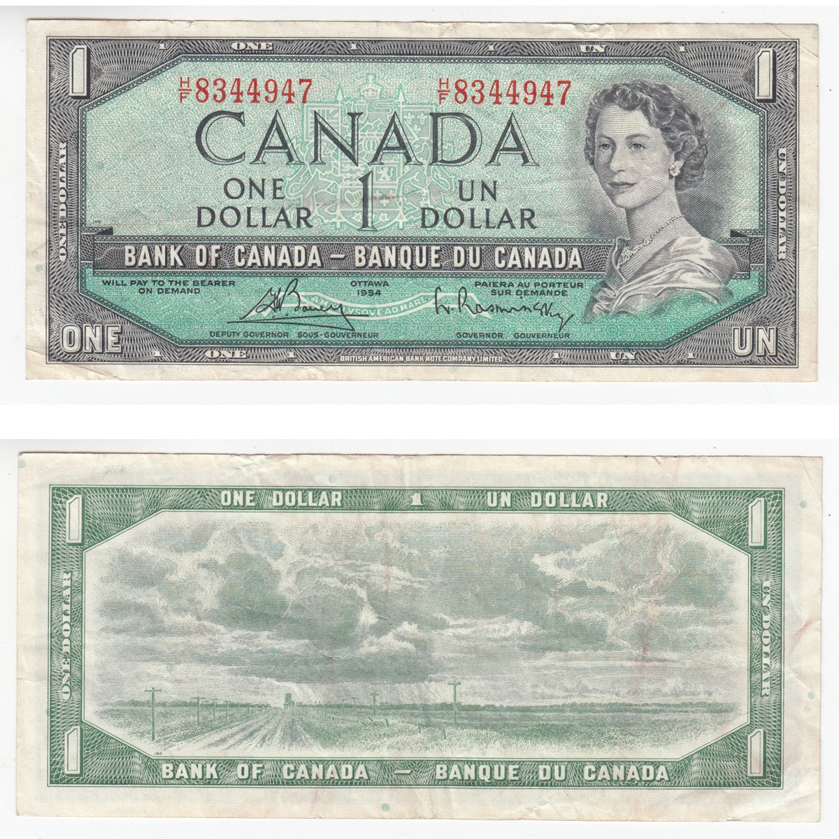 BC-37c 1954 Canada $1 Bouey-Rasminsky, H/F, VF