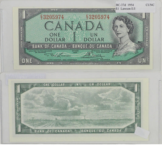 BC-37d 1954 Canada $1 Lawson-Bouey, E/I, CUNC