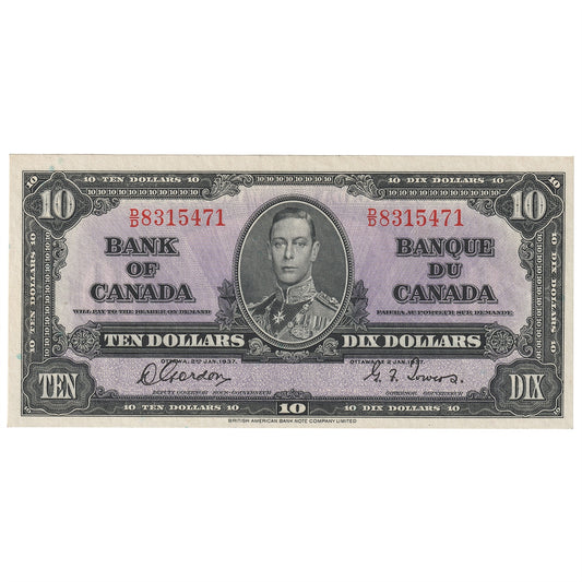 BC-24b 1937 Canada $10 Gordon-Towers, D/D, CUNC