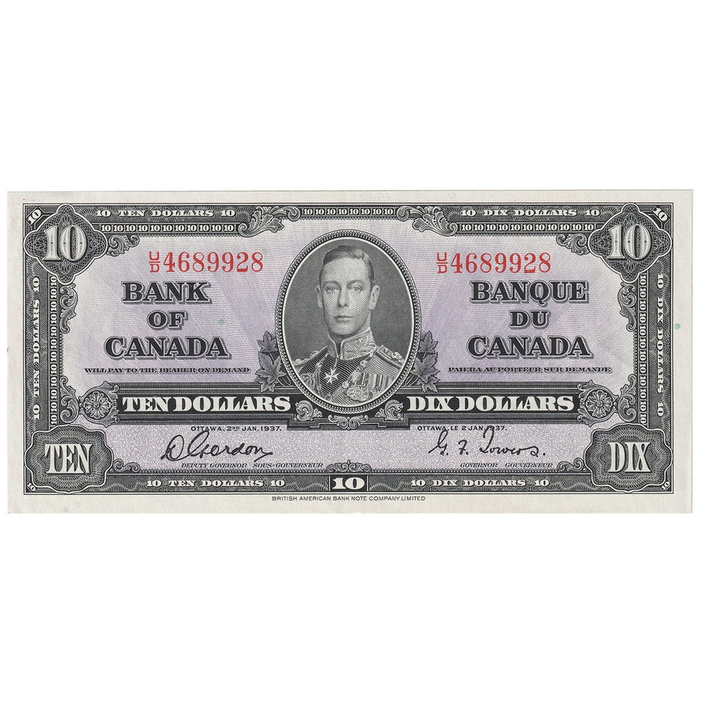 BC-24b 1937 Canada $10 Gordon-Towers, U/D, EF-AU