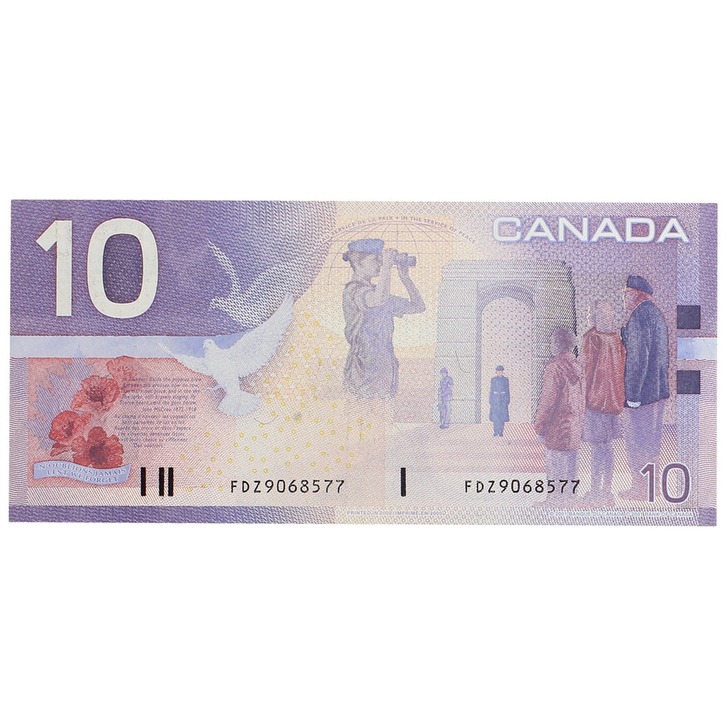 BC-63aA 2000 Canada $10 Knight-Thiessen, FDZ (9.000-9.600), VF-EF