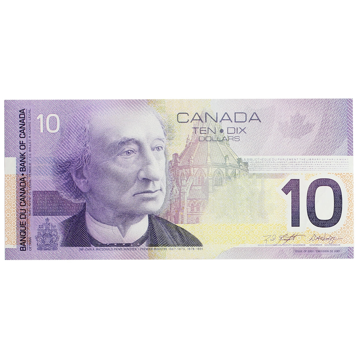 BC-63b 2001 Canada $10 Knight-Dodge, Missing Circle, FEB, EF