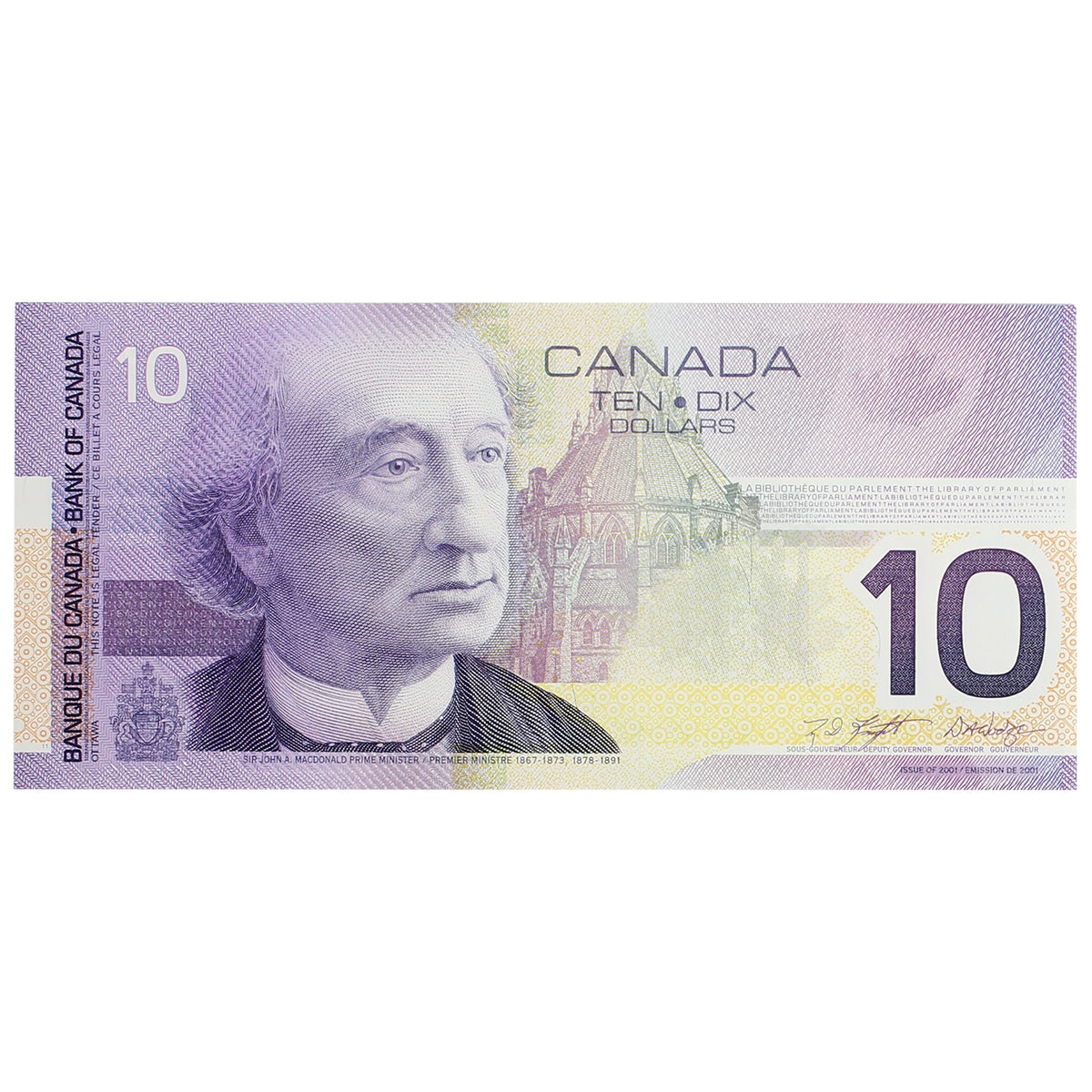 BC-63b 2001 Canada $10 Knight-Dodge, Missing Circle, FEC, UNC