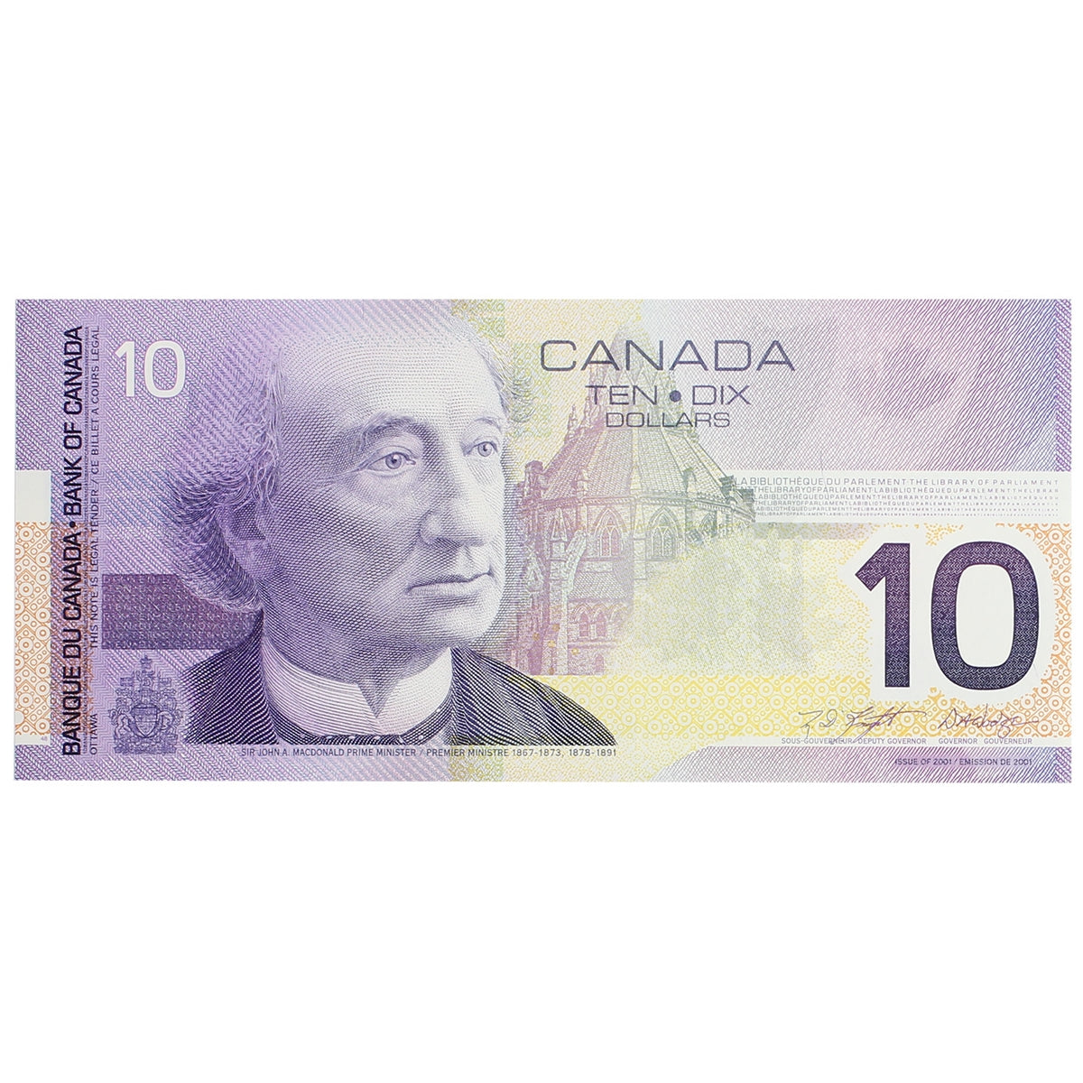 BC-63b 2001 Canada $10 Knight-Dodge, Missing Circle, FED, UNC