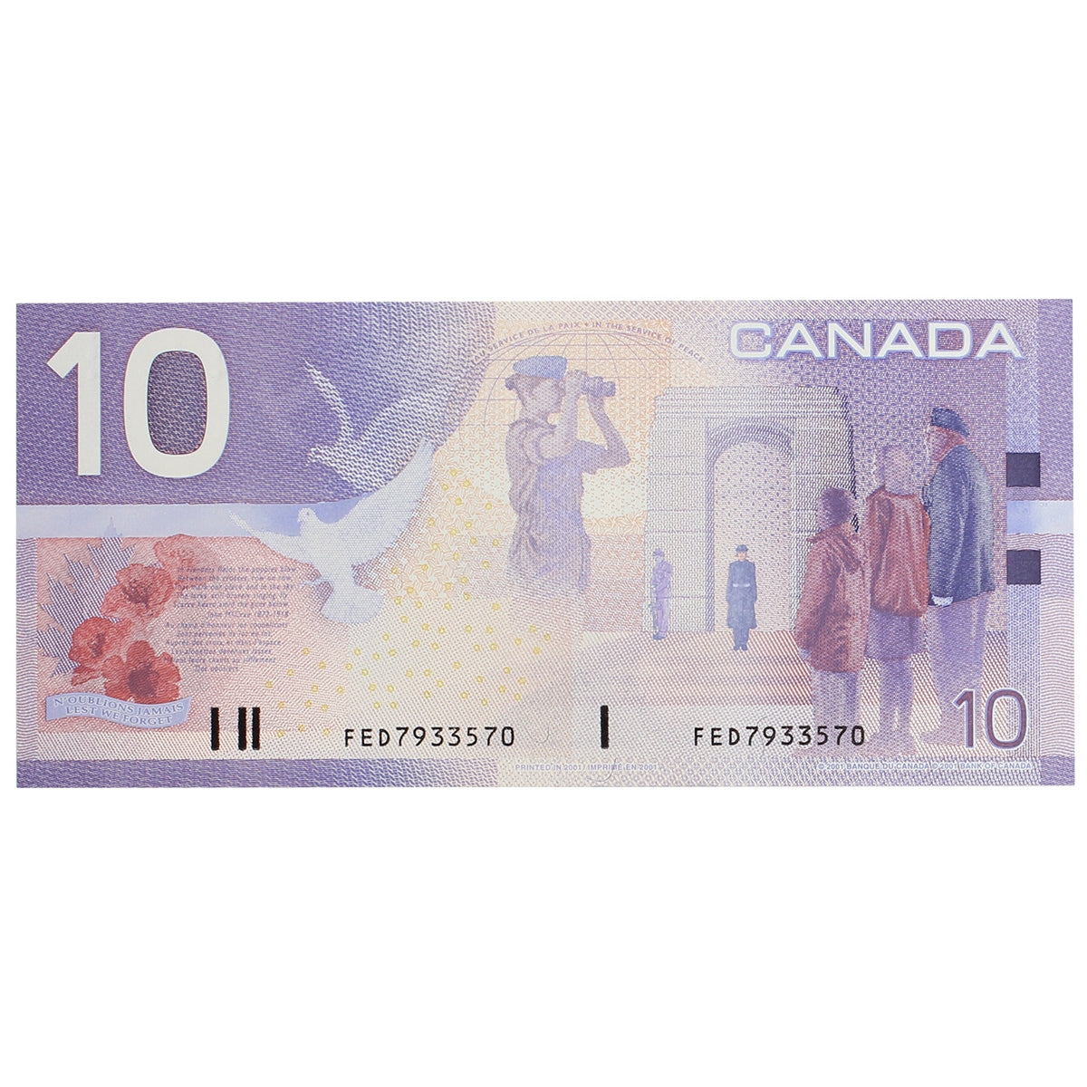 BC-63b 2001 Canada $10 Knight-Dodge, Missing Circle, FED, AU-UNC